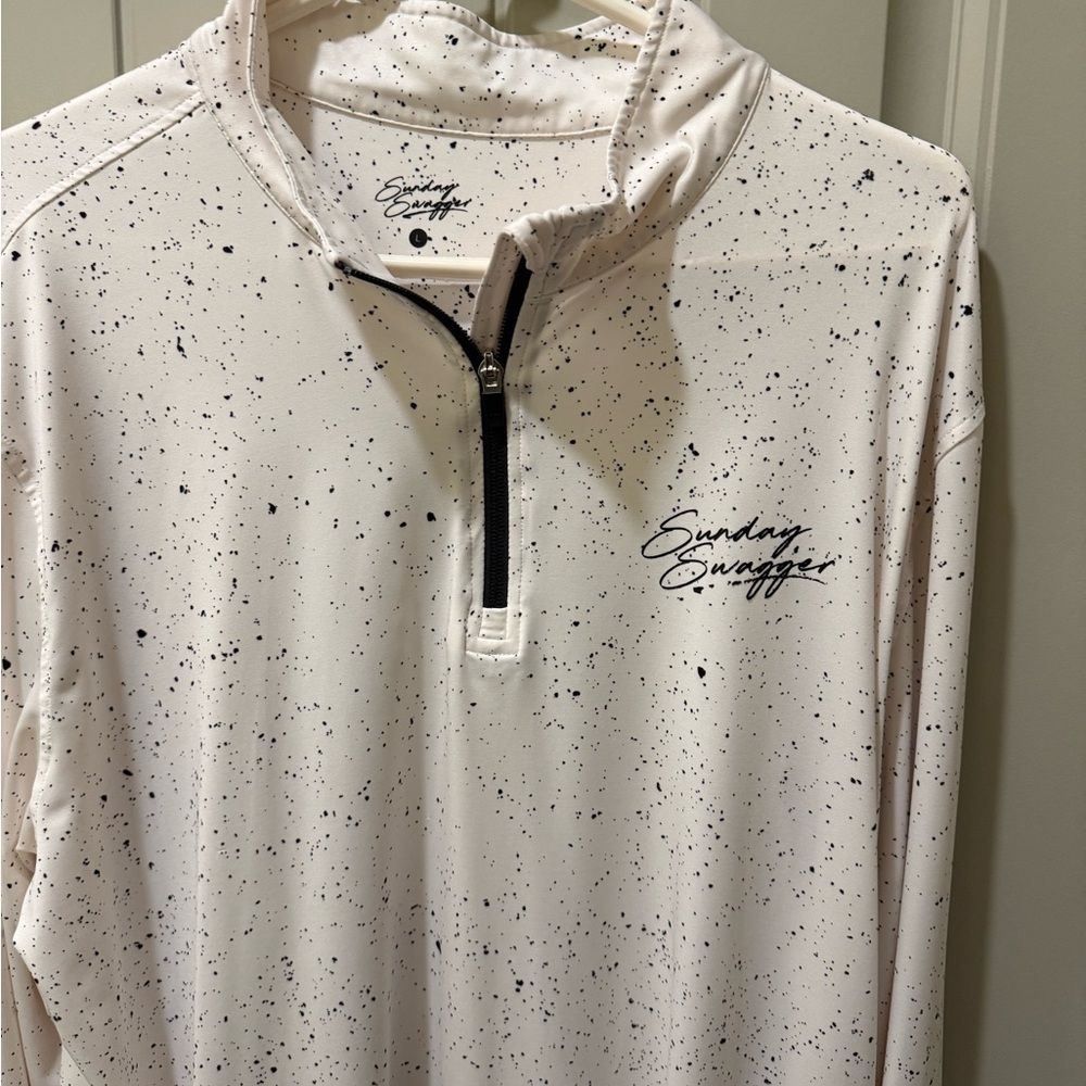 Sunday Swagger Men's White Speckled Large Quarter Zip Golf Shirt